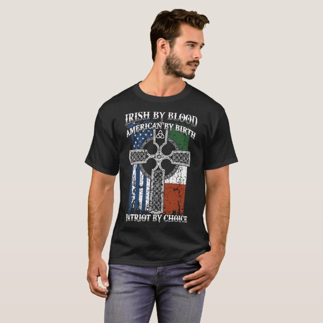 T-shirt irlandais par sang américain par naissance patriot (Devant entier)