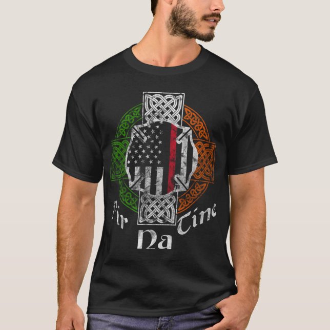 T-shirt Irlandais Pompier Mince Ligne Rouge Fir Na Tine Ce (Devant)