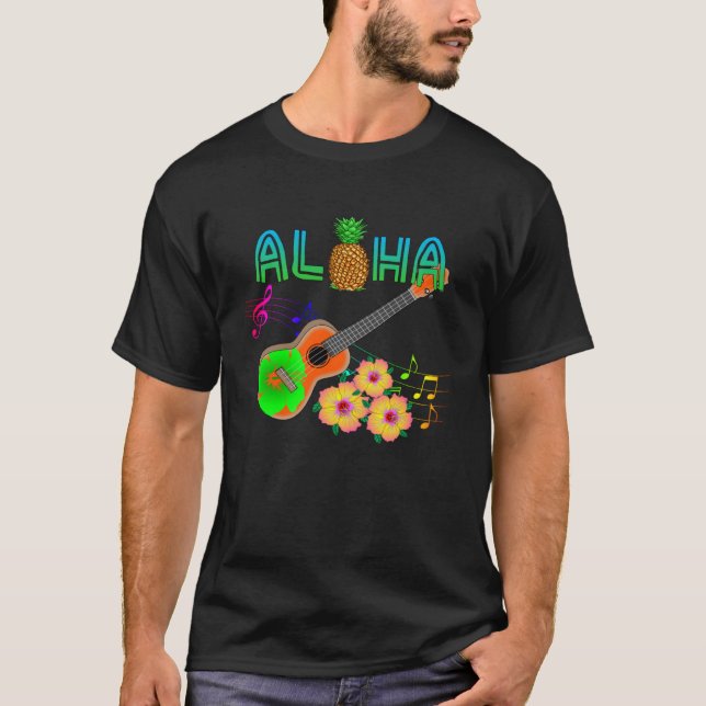 T-shirt Island Music Ukulele Hawaii Aloha (Devant)