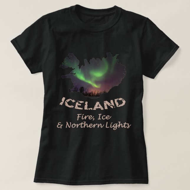 T-shirt Islande - Glace d'incendie et aurora boréale (Design devant)