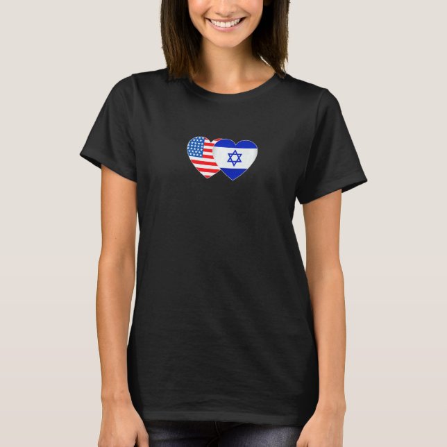 T-shirt Israel and USA Flag Twin Heart for Jewish American (Devant)