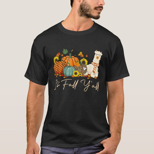 T-shirt It s Fall Y all Llama Leopard Pumpkin Halloween Fa (Devant)