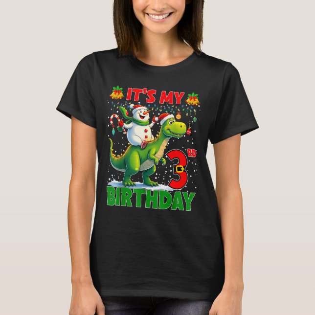 T-shirt It’s My 3rd Birthday Xmas Snowman Riding Dinosaur  (Devant)