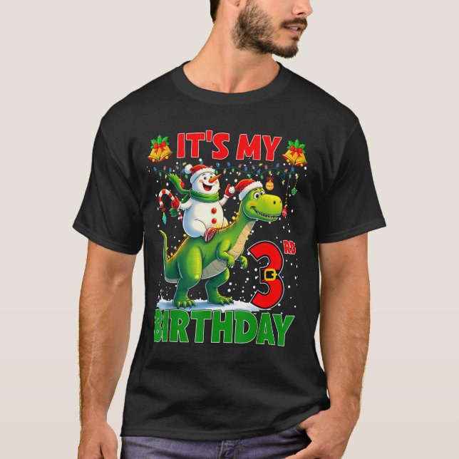 T-shirt It’s My 3rd Birthday Xmas Snowman Riding Dinosaur  (Devant)