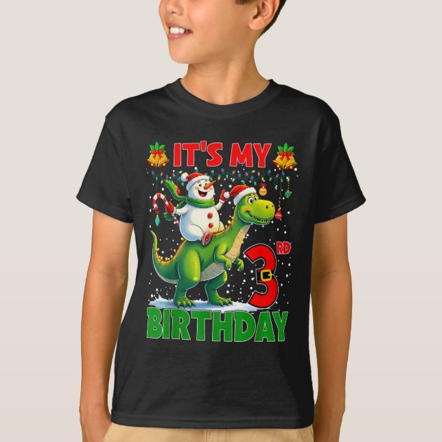 T-shirt It’s My 3rd Birthday Xmas Snowman Riding Dinosaur  (Devant)