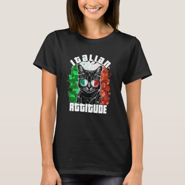T-shirt Italian Attitude Cat Sunglasses Italy Flag Italia  (Devant)