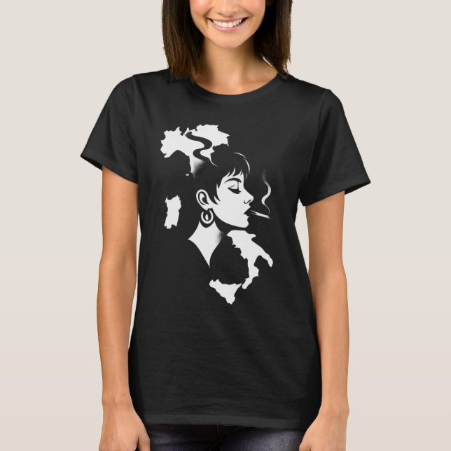 T-shirt Italian Essence: Minimalist Woman Silhouette & Ita (Devant)