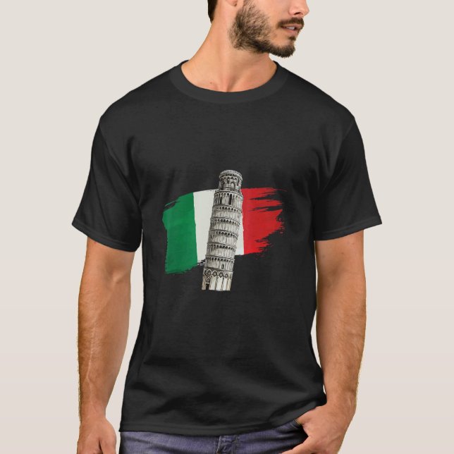 T-shirt Italie Drapeau Avec Tour De Pise En Toscane (Devant)