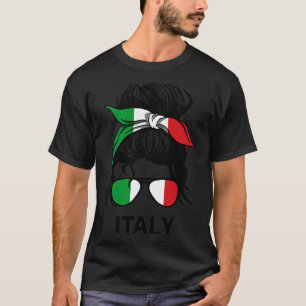 T-shirt Italie Drapeau Italienne Femme Avec Messy Bun I