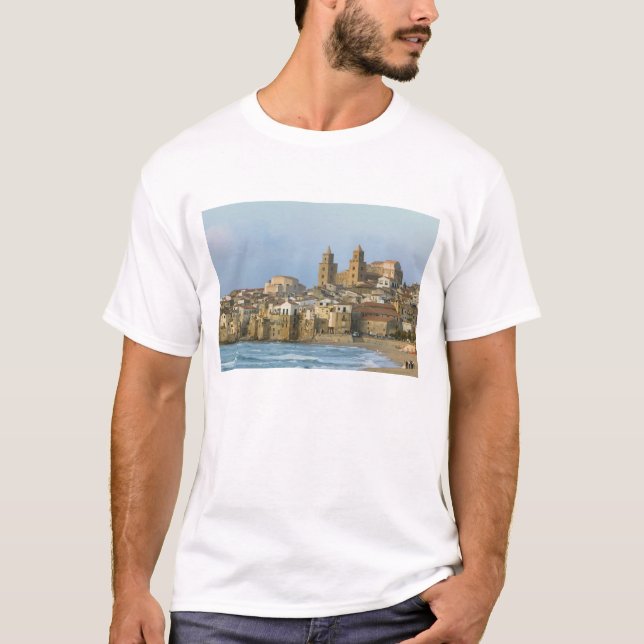 T-shirt Italie, Sicile, Cefalu, Vue avec Duomo de 2 (Devant)