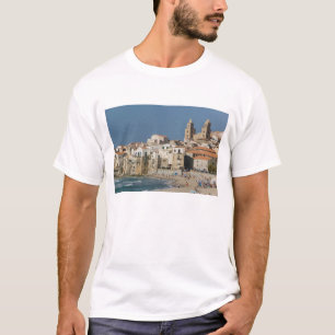 T-shirt Italie, Sicile, Cefalu, vue de la ville avec le Du