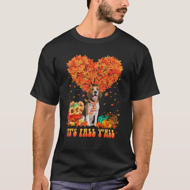 T-shirt It's Fall Y'all Beagle Dog Pumpkin Autumn Tree Tha (Devant)