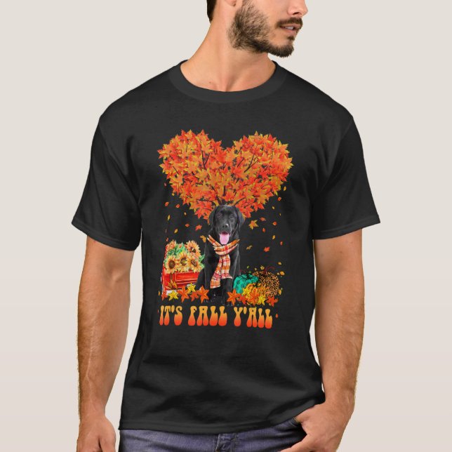 T-shirt It's Fall Y'all Black Labrador Dog Pumpkin Autumn  (Devant)