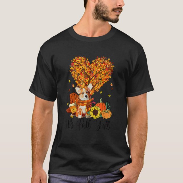 T-shirt It's Fall Y'all Corgi Dog  Thanksgiving Halloween (Devant)