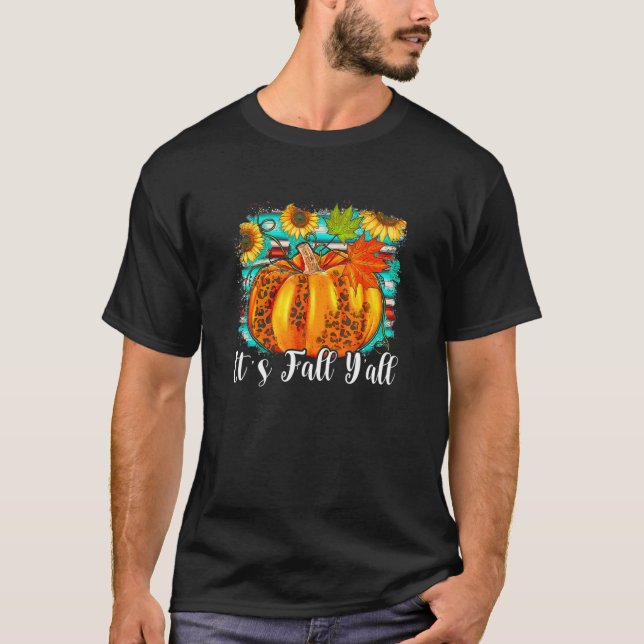 T-shirt It's Fall Yall Pumpkin Leopard Halloween Autumn Th (Devant)