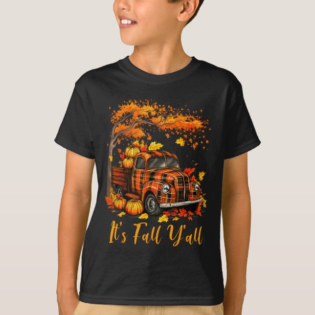 T-shirt It's Fall Y'all Pumpkin Truck Autumn Tree Hello Fa (Devant)