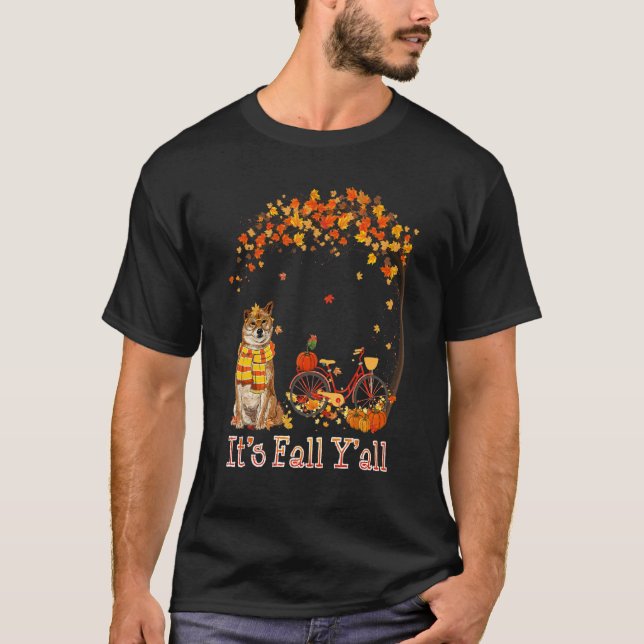 T-shirt It's Fall Y'all Shiba Inu Bike Pumpkin Spice Autum (Devant)
