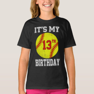T-shirt It's My 13th Birthday Girl Softball 13 Year Old