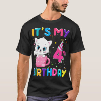 T-shirt It's My 4th Birthday Girl Funny Cat Birthday 4 Yea