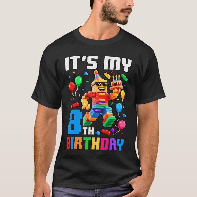 T-shirt Its My 8th Birthday Building Brick 8 Years Old Boy (Devant)