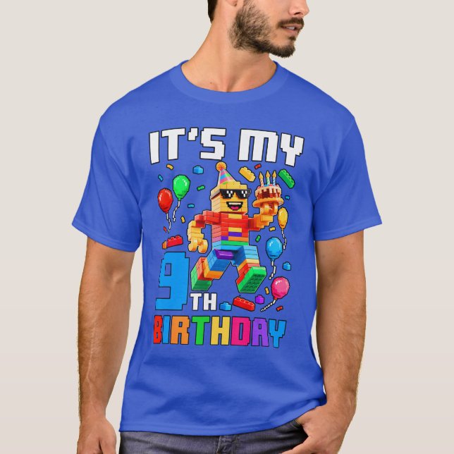 T-shirt Its My 9th Birthday Building Brick 9 Years Old Boy (Devant)