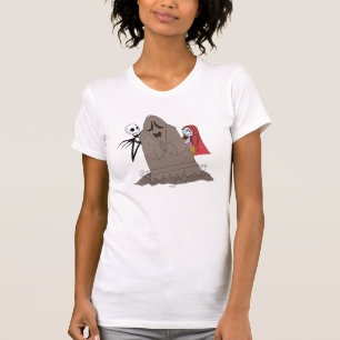 T-shirt Jack et Sally se cachant derrière Tombstone