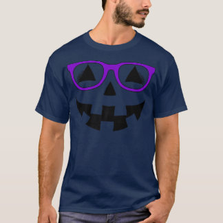 T-shirt Jack-o'-lantern Citrouille Visage Violet Lunettes 