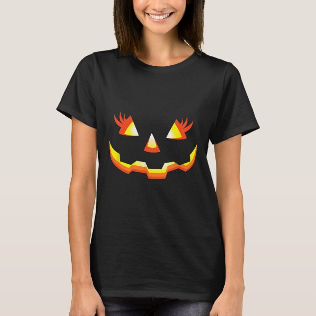 T-shirt Jack-o'-lantern Face Citrouille Eyelashes Hallowee (Devant)