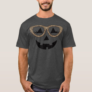 T-shirt Jack-o'-lantern Face Citrouille Hallowen Leopard T