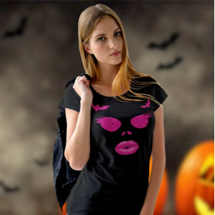 T-shirt Jack-o'-lanterne rose avec cils Halloween