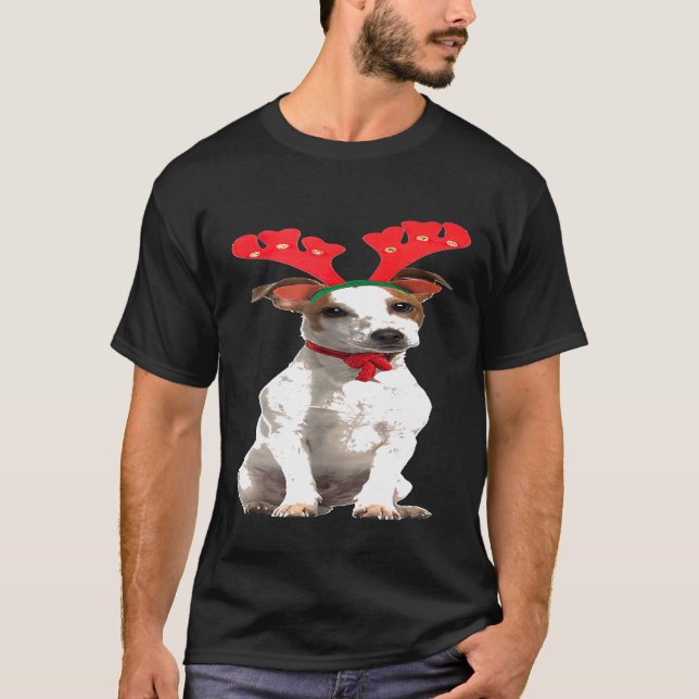 T-shirt Jack Russell Reindeer Chien de Noël Drôle (Devant)