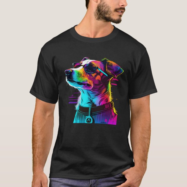 T-shirt Jack Russell Terrier Synthwave  1 (Devant)
