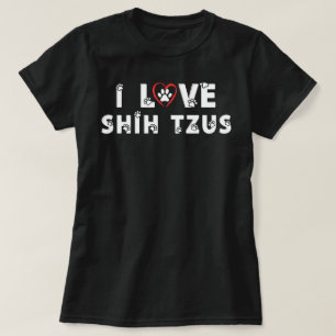 T-shirt J'adore l'empreinte de patte de chien Shih Tzus