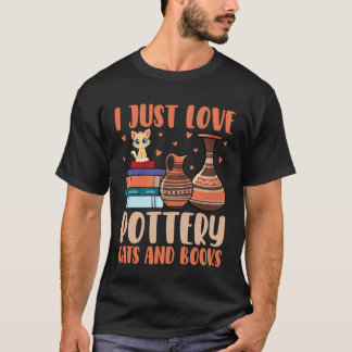 T-shirt J'adore les chats en poterie et les livres Amateur