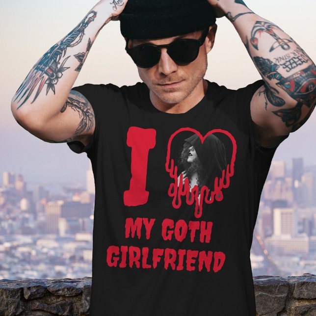 T-shirt J'adore ma copine Goth Driving Red Heart Photo (In Situ)