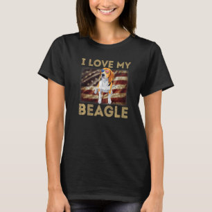 T-shirt J'adore mon beagle papa maman drapeau américain ch
