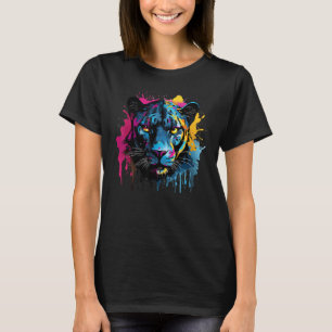 T-shirt Jaguar noir amateur de gros chats coloré éclabouss