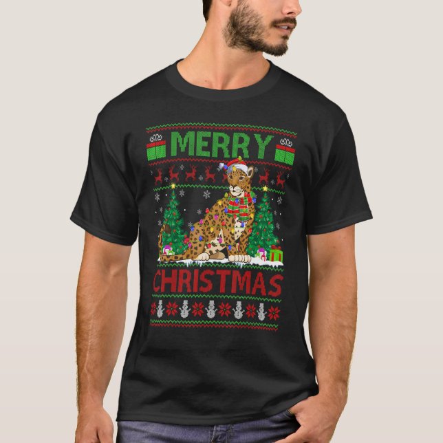 T-shirt Jaguar   Xmas Tree Lights Ugly Santa Jaguar Christ (Devant)