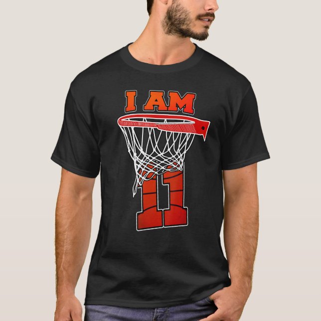 T-shirt J'ai 11 ans de basket-ball thème fête d'anniversai (Devant)