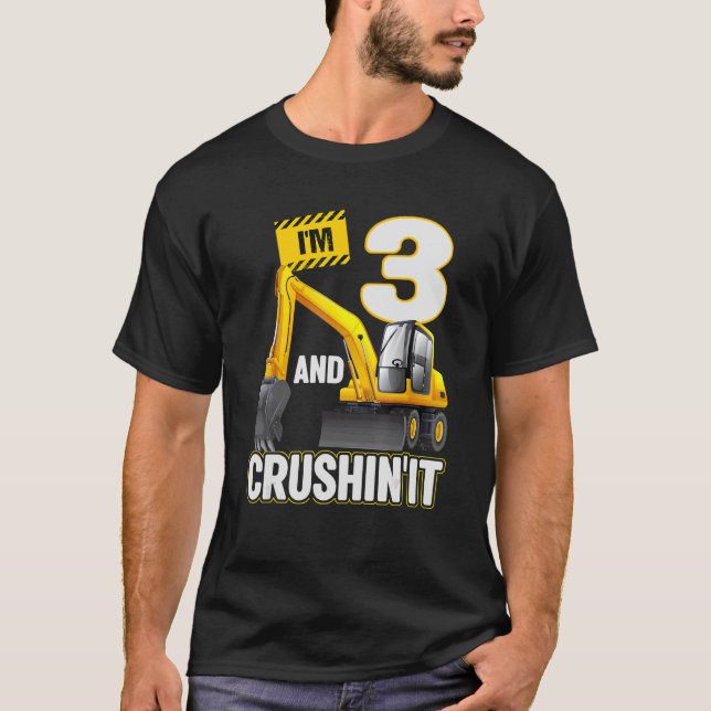 T-shirt J'ai 3 ans et creuser l'excavateur de construction (Devant)