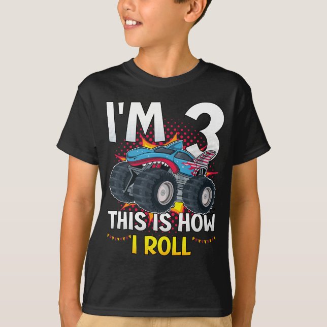 T-shirt J'ai 3 ans Voici comment je roule Monster Truck Bo (Devant)