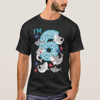 T-shirt J'ai 6 6e Anniversaire Équipage de requin thème Fa