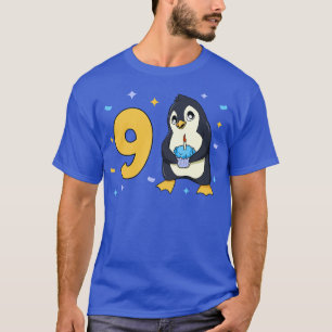 T-shirt J'ai 9 ans avec un anniversaire de enfant pingouin