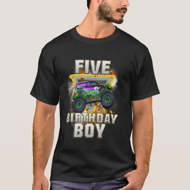 T-shirt J'ai cinq ans 5e anniversaire Boy Monster Camion (Devant)