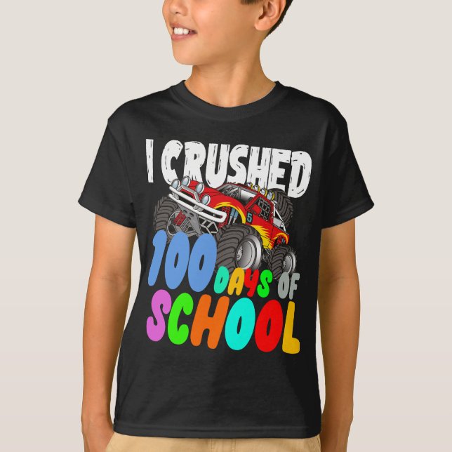 T-shirt J'Ai Écrasé 100 Jours D'Enseignant De Camion Monst (Devant)