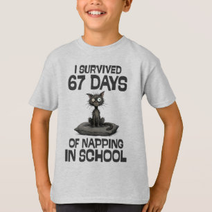 T-shirt J'ai Survécu 67 Jours De Sommeil, Mème De Chat Drô
