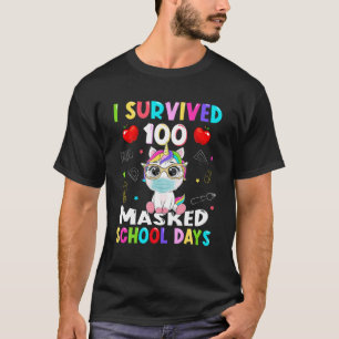 T-shirt J'Ai Survécu À 100 École Masquée Unicorne 100 Jour