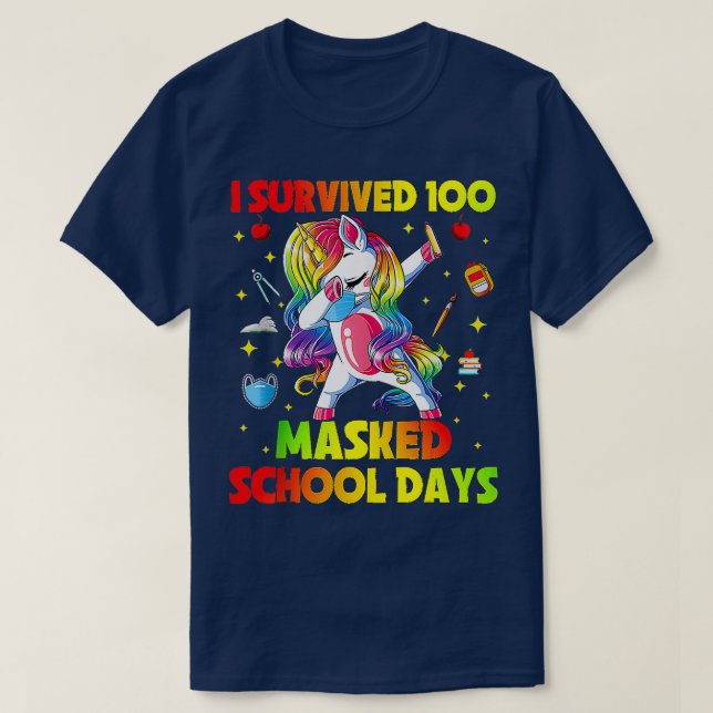 T-shirt J'Ai Survécu À 100 Jours Scolaires Masqués Dabbing (Design devant)