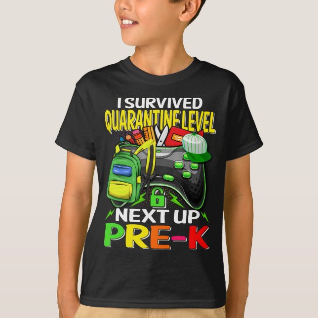 T-shirt J'Ai Survécu À La Quarantaine Suivant Le Jeu Pré-K (Devant)