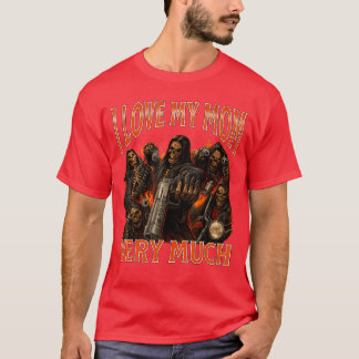 T-shirt J'aime beaucoup ma mère, mème de squelette drôle a